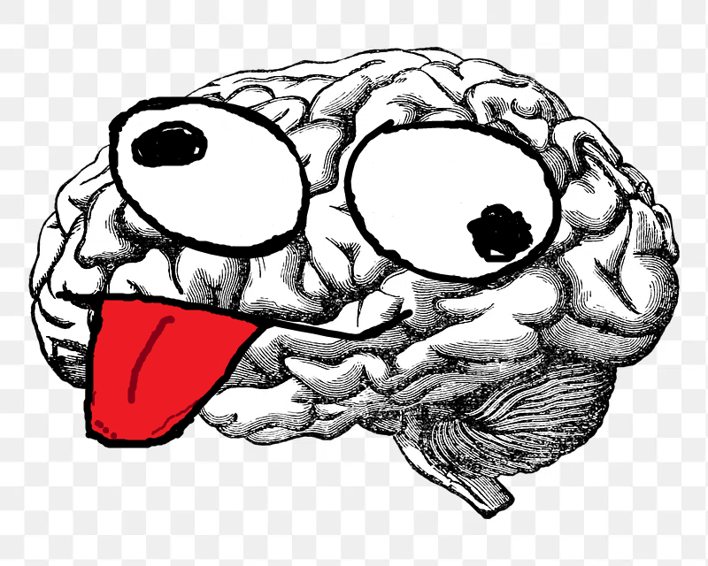 An image of a goofy old timey brain illustration with its tongue out